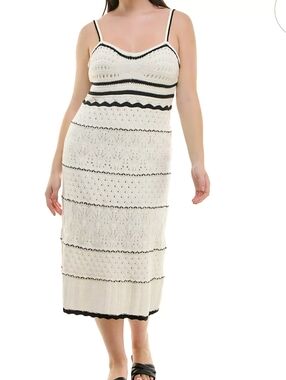 Nicole Miller Cream and Black Crochet Maxi Dress